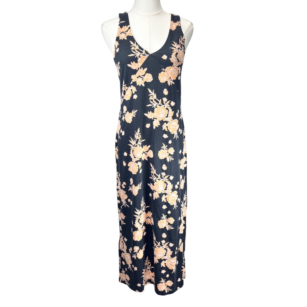 Pact Midi Dress Black Yellow Floral Organic Cotton Blend Sustainable Women Small
